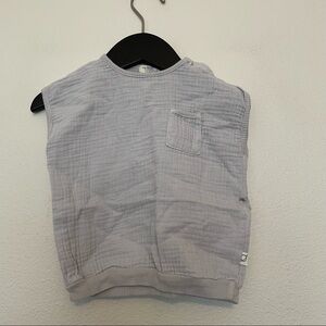 My little cozmo gauze organic sleeveless baby top in sleeveless grey 12mn flawed
